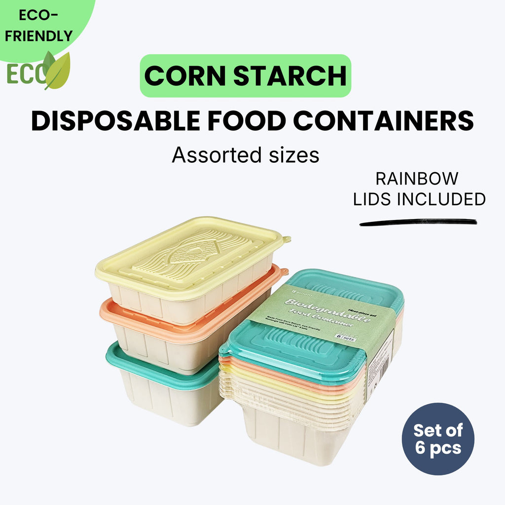 Corn Starch Disposable Food Container | Rainbow Lids | Assorted Sizes