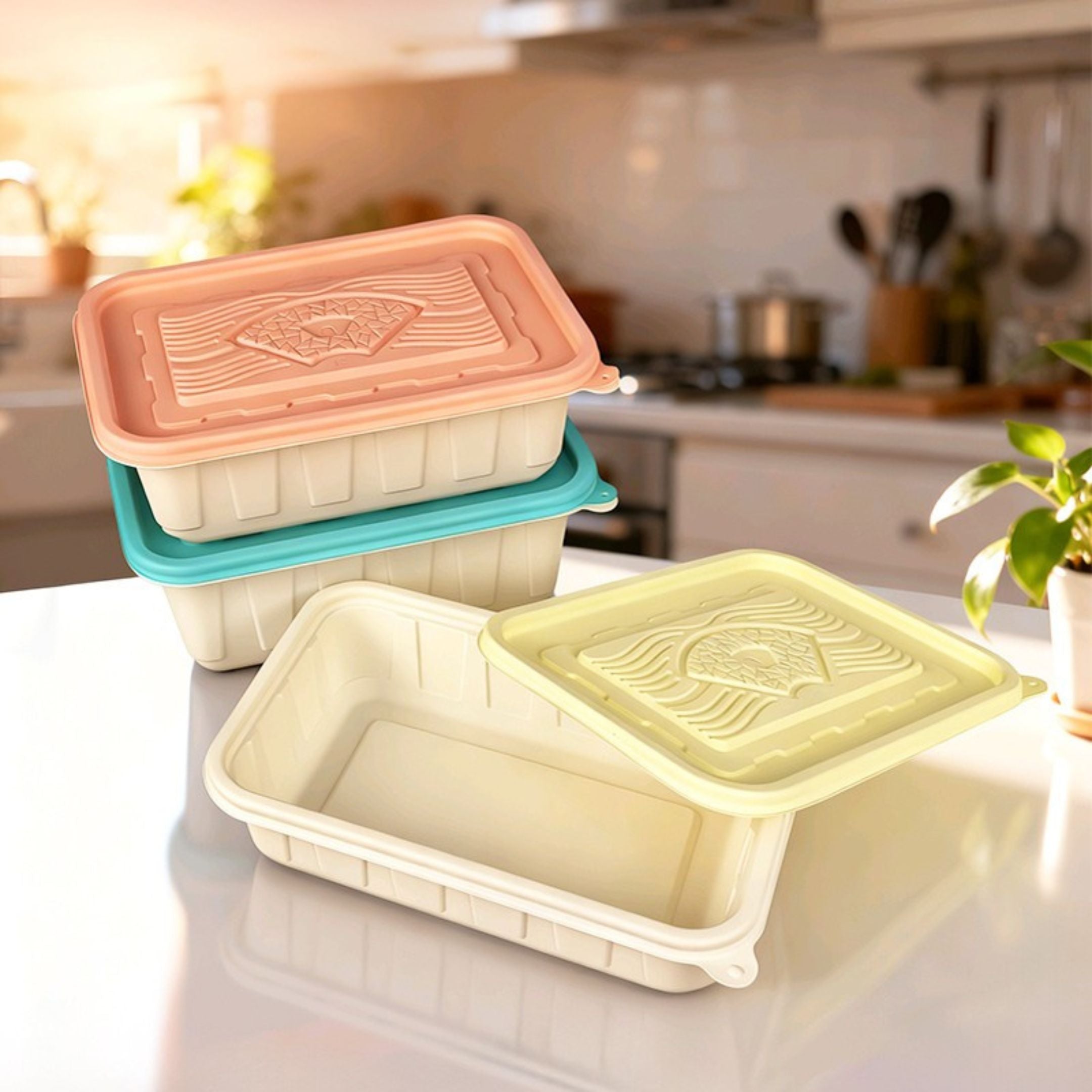 Corn Starch Disposable Food Container | Rainbow Lids | Assorted Sizes