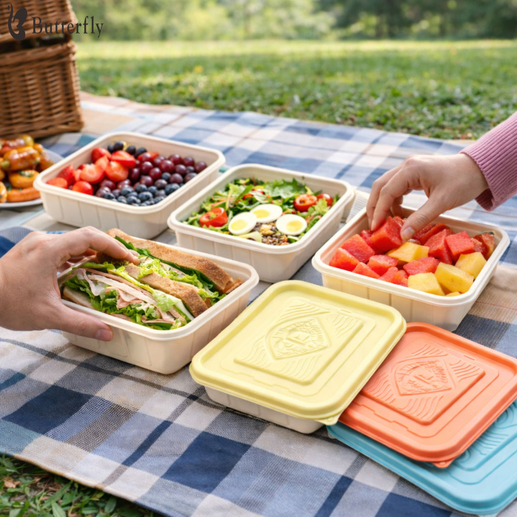 Corn Starch Disposable Food Container | Rainbow Lids | Assorted Sizes