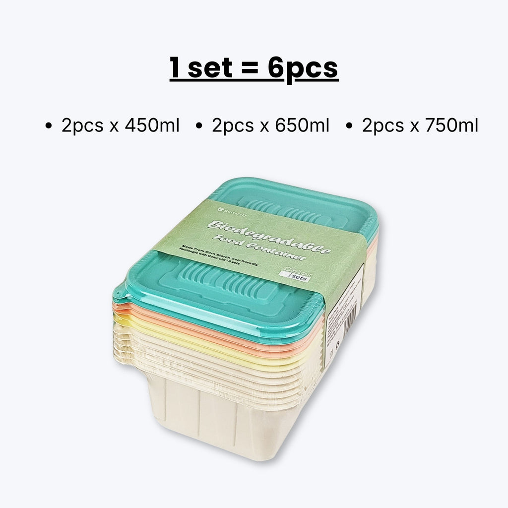Corn Starch Disposable Food Container | Rainbow Lids | Assorted Sizes