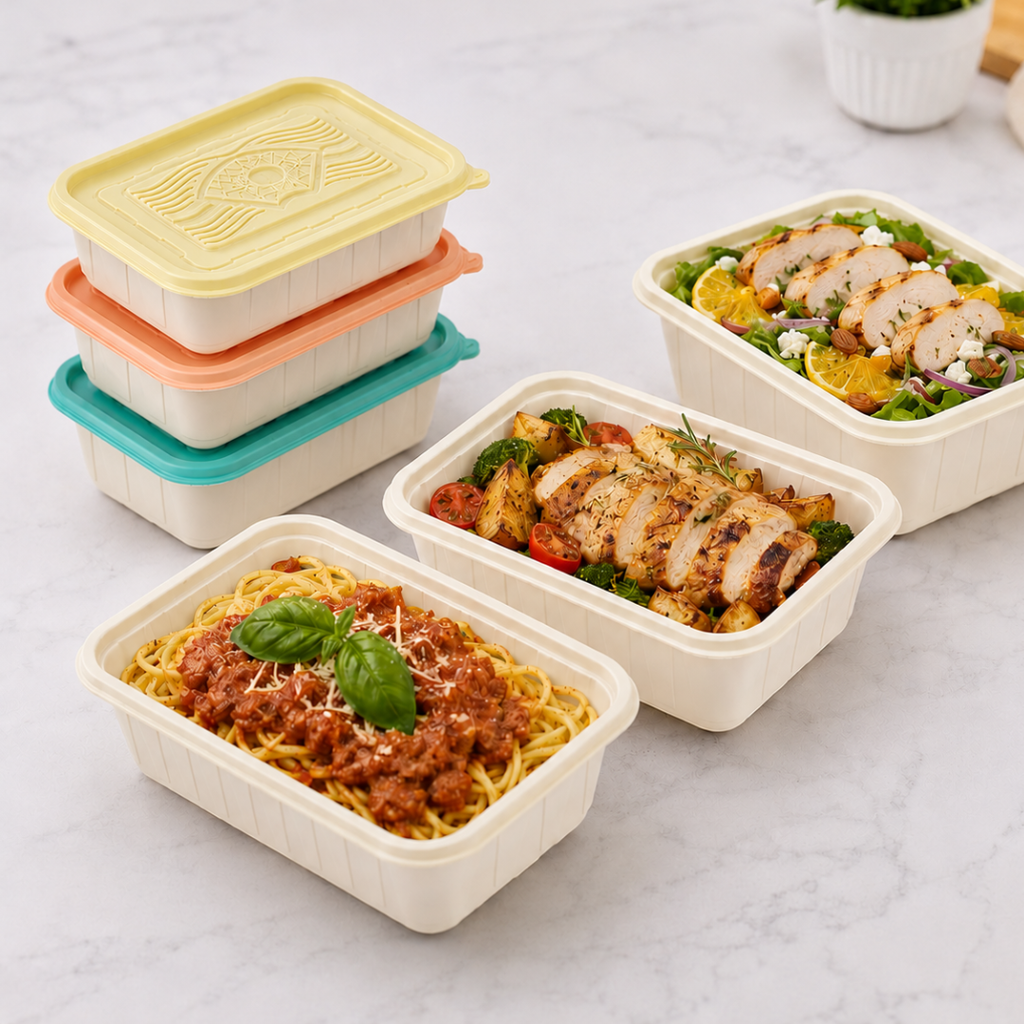 Corn Starch Disposable Food Container | Rainbow Lids | Assorted Sizes